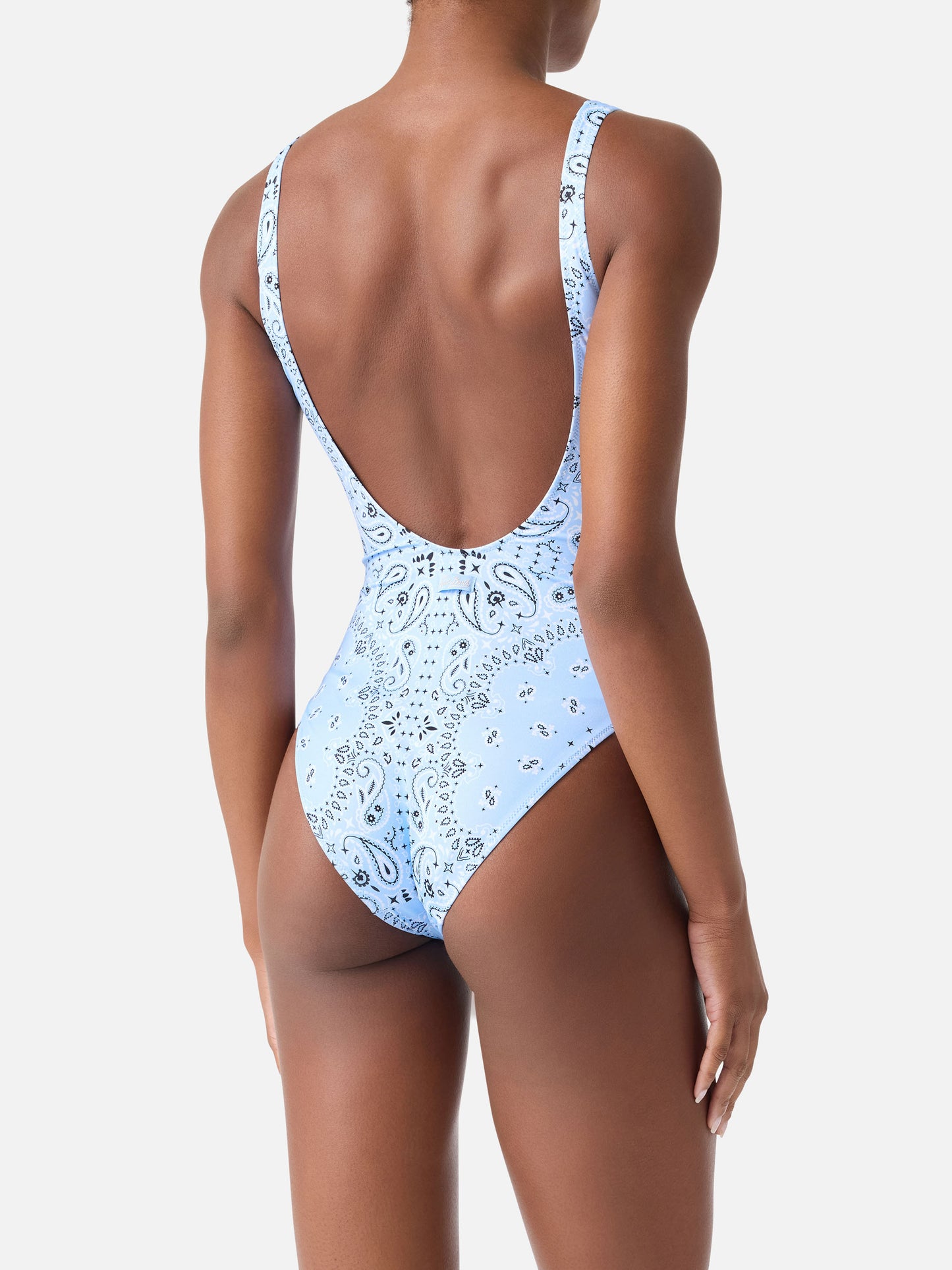 Bañador de una pieza Lora con estampado bandana all-over en azul claro 