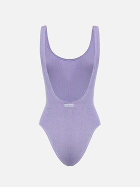 Woman lilac lurex crinkle one piece swimsuit Lora - MC2 Saint Barth