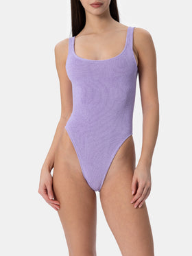 Woman lilac lurex crinkle one piece swimsuit Lora - MC2 Saint Barth