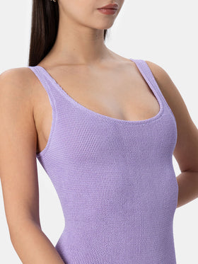 Woman lilac lurex crinkle one piece swimsuit Lora - MC2 Saint Barth