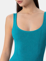 Blaugrüner Damen-Badeanzug in Crinkle-Optik aus Lurex Lora