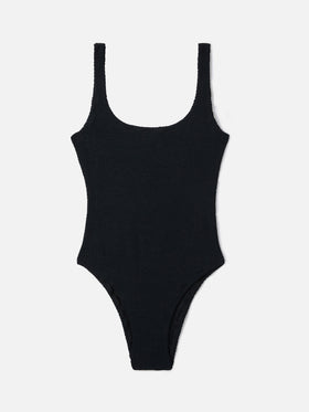 Lora one-piece swimsuit in black crinkle fabric