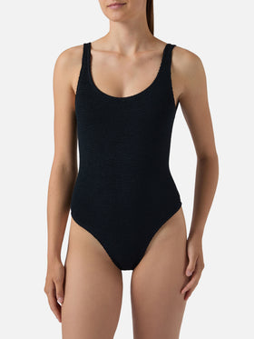 Lora one-piece swimsuit in black crinkle fabric
