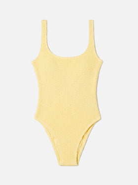Lora one-piece swimsuit in butter yellow crinkle fabric