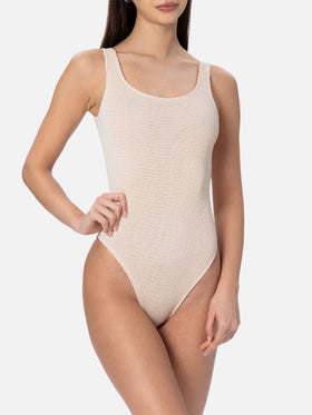 Lora beige crinkle one-piece swimsuit - MC2 Saint Barth