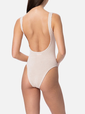 Lora beige crinkle one-piece swimsuit - MC2 Saint Barth
