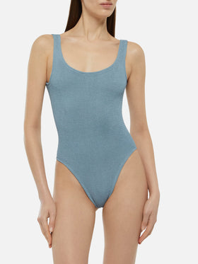 Lora crinkle lurex avio blue one-piece swimsuit - MC2 Saint Barth