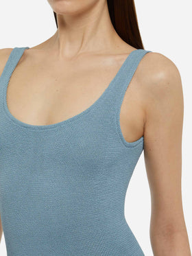 Lora crinkle lurex avio blue one-piece swimsuit - MC2 Saint Barth