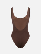 Woman brown crinkle one piece swimsuit Lora