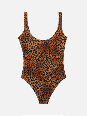 Lora crinkle one-piece swimsuit with animalier print