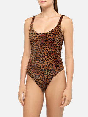 Lora crinkle one-piece swimsuit with animalier print