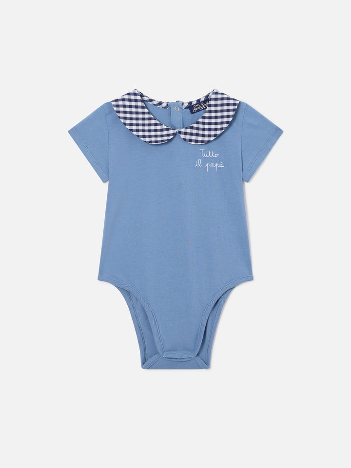 Body Lou in cotone organico blu con ricamo Tutto il papà