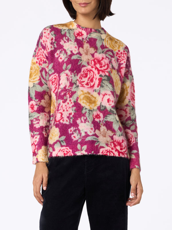 Woman blend cashmere sweater Louise with flower print