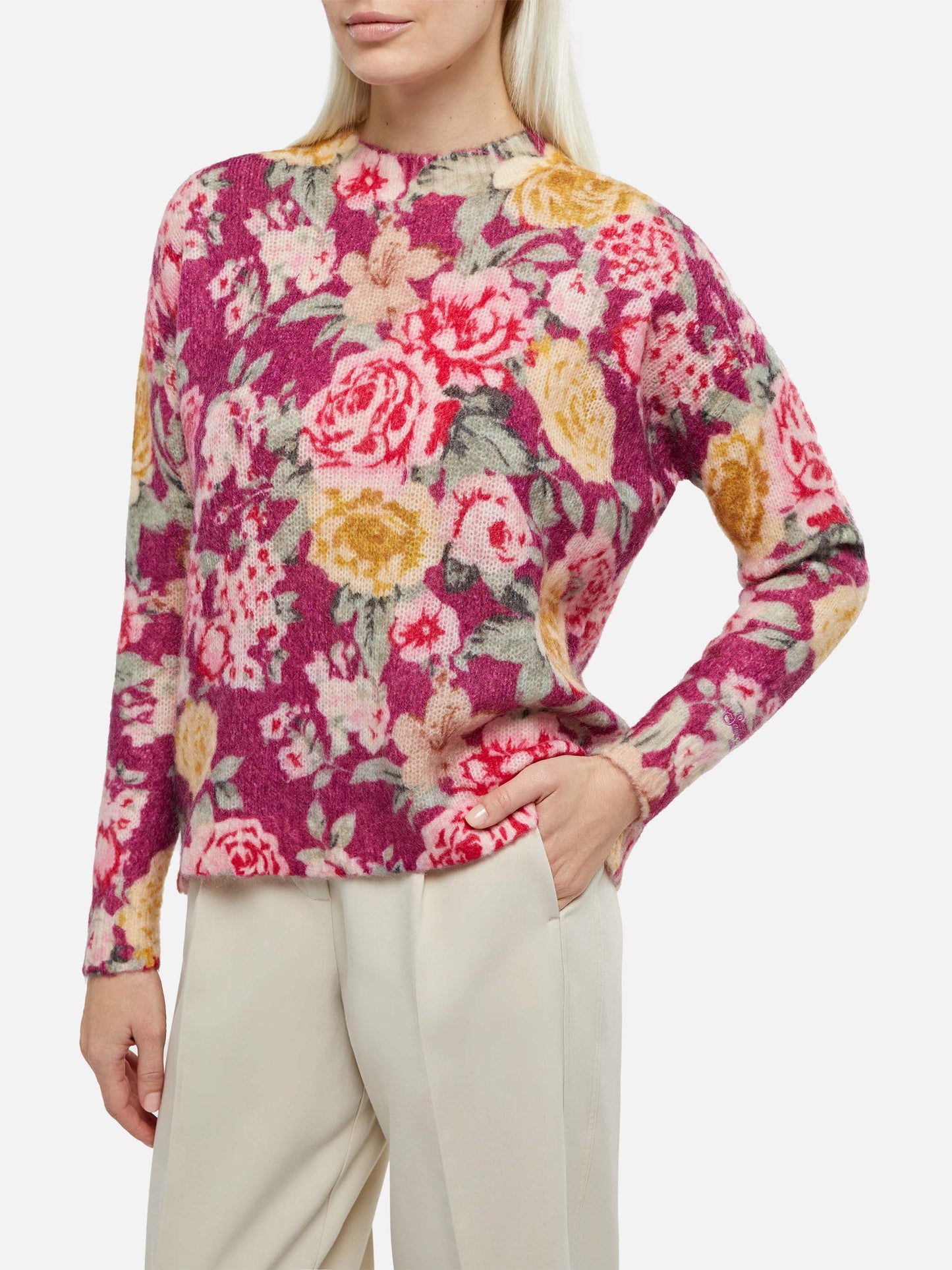 Woman cashmere blend sweater Louise with flower print - MC2 Saint Barth
