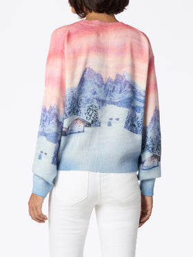 Woman cashmere blend sweater Louise with chalet sunset print - MC2 Saint Barth