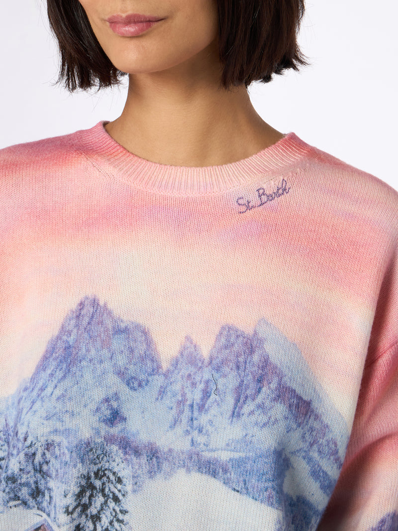 Woman sweater Louise with chalet sunset print