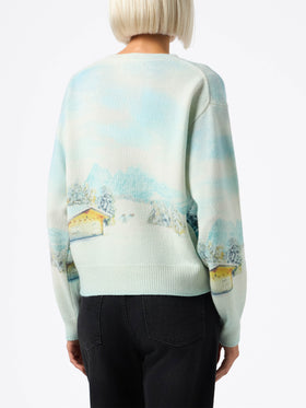 Woman cashmere blend sweater Louise with chalet print and Queen of Chalet embroidery - MC2 Saint Barth