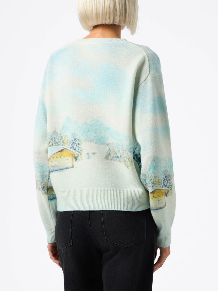Woman cashmere blend sweater Louise with chalet print and Queen of Chalet embroidery - MC2 Saint Barth