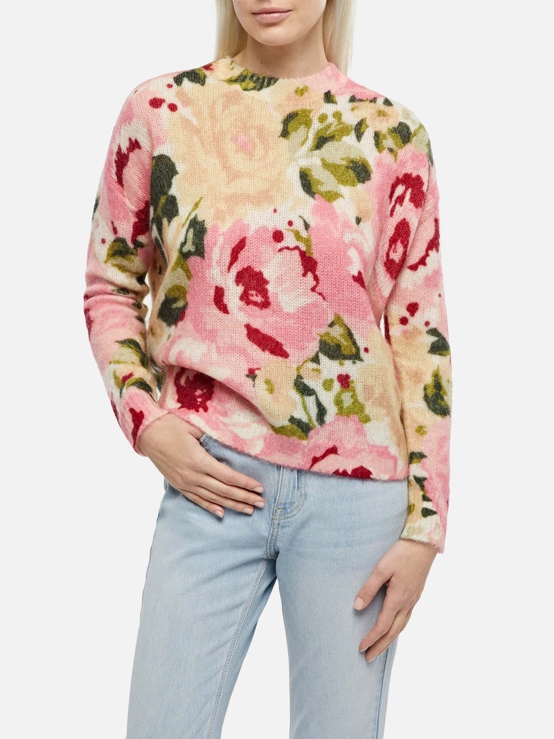 Woman mohair sweater Louise with peony print