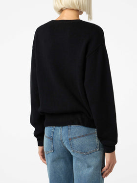 Woman black sweater Louise with St. Moritz rhinestones embellishment | ST. MORITZ TOP OF THE WORLD SPECIAL EDITION - MC2 Saint Barth