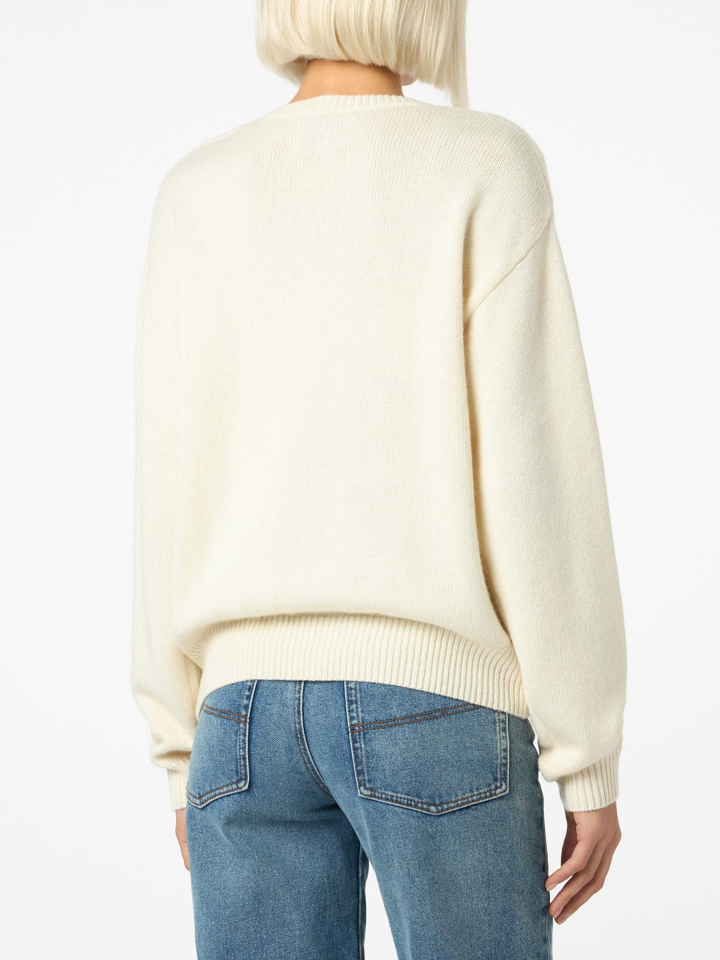 Woman white sweater Louise with St. Moritz rhinestones embellishment | ST. MORITZ TOP OF THE WORLD SPECIAL EDITION - MC2 Saint Barth