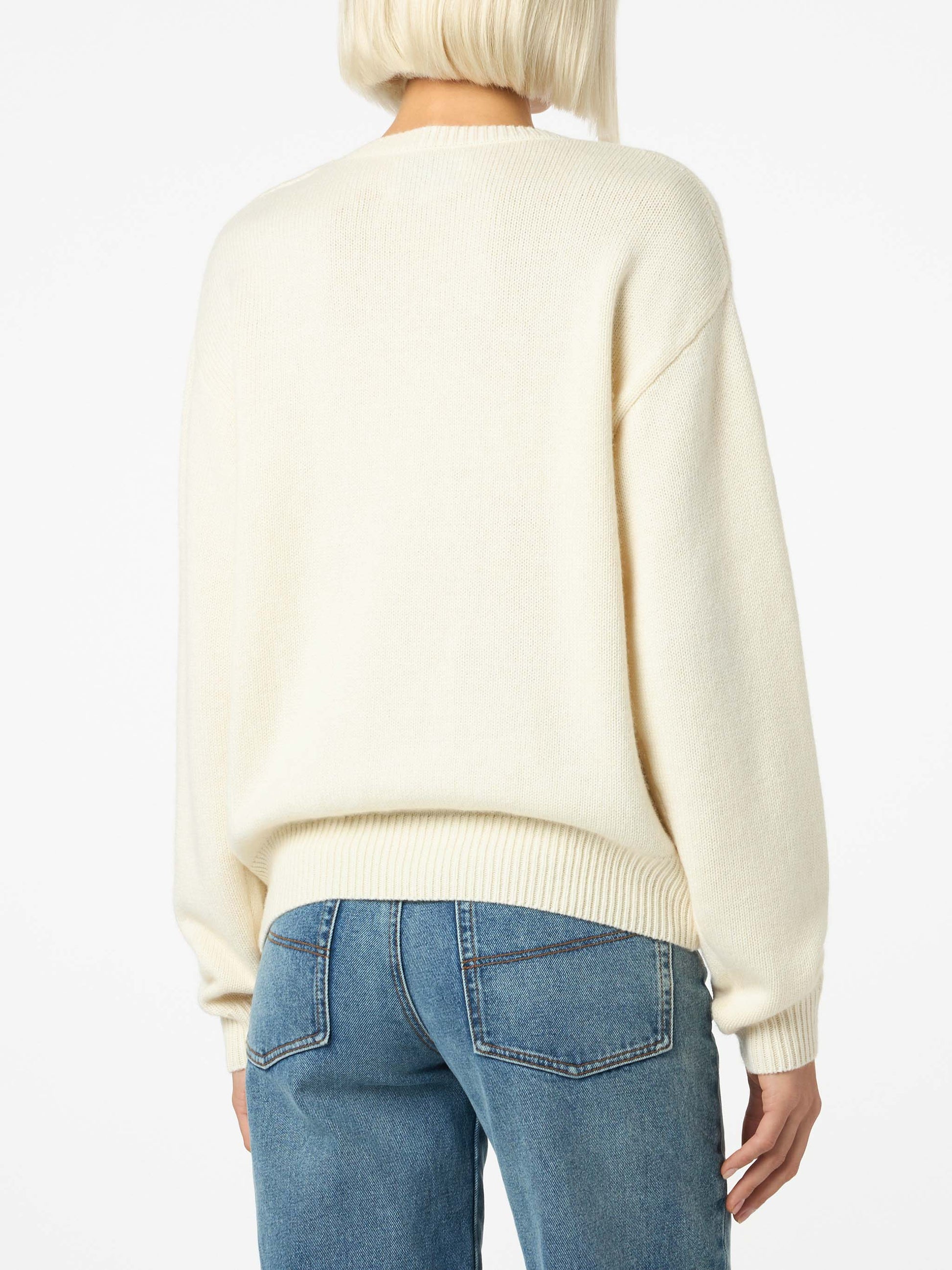 Woman white sweater Louise with St. Moritz rhinestones embellishment | ST. MORITZ TOP OF THE WORLD SPECIAL EDITION - MC2 Saint Barth