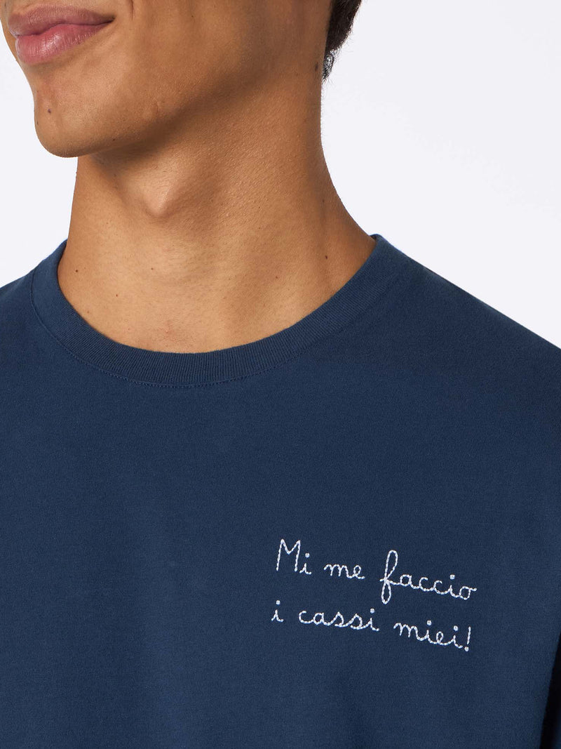 T-shirt da uomo blu Luton con ricamo Mi me faccio i cassi miei!| VACANZE DI NATALE EDIZIONE SPECIALE