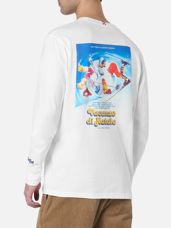 Luton langärmliges Winter-T-Shirt aus Baumwolle in Weiß mit „Vacanze di Natale“-Aufdruck | VACANZE DI NATALE SONDERAUSGABE