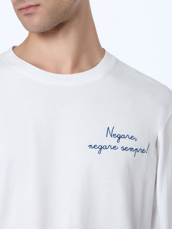 T-shirt bianca da uomo Luton con ricamo Negare, negare sempre! | VACANZE DI NATALE EDIZIONE SPECIALE