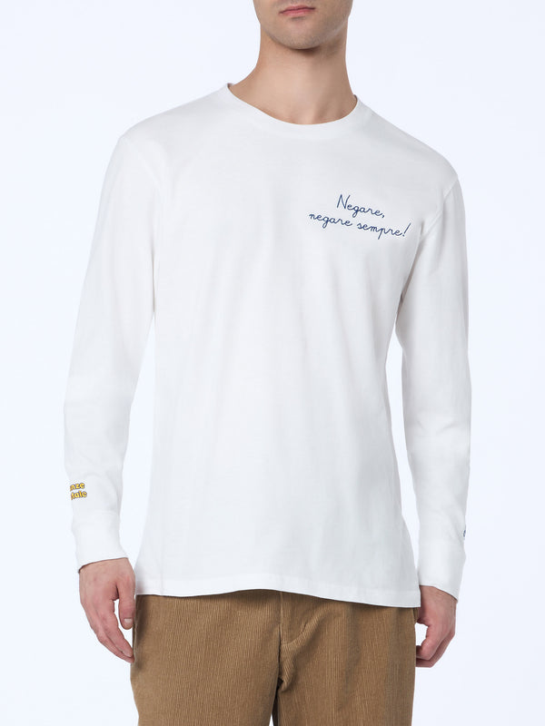 Man white t-shirt Luton with Negare, negare sempre! embroidery | VACANZE DI NATALE SPECIAL EDITION