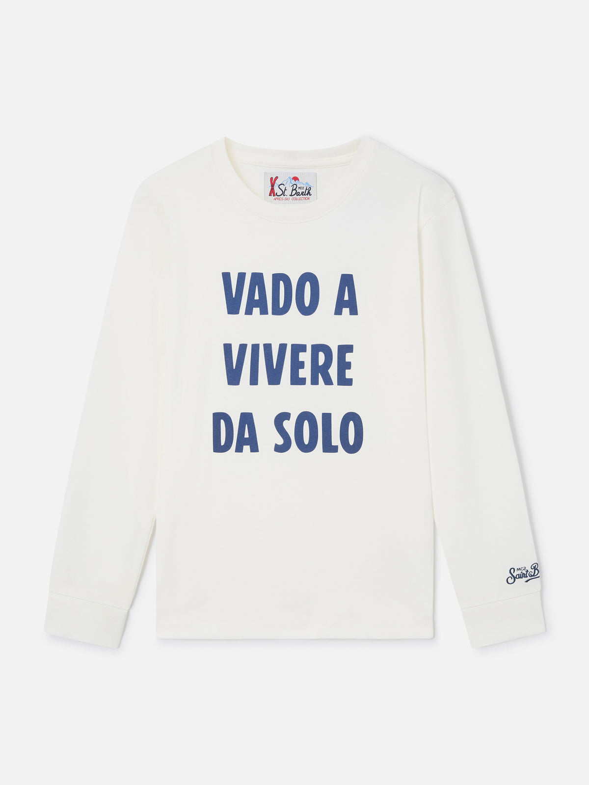 White Luton cotton long sleeve t-shirt with Vado A Vivere Da Solo print