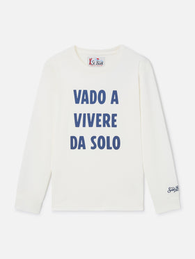 White Luton cotton long sleeve t-shirt with Vado A Vivere Da Solo print