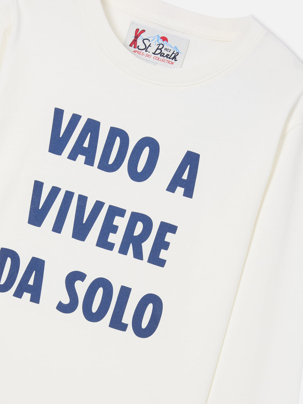 White Luton cotton long sleeve t-shirt with Vado A Vivere Da Solo print