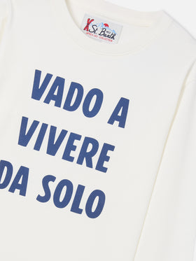 White Luton cotton long sleeve t-shirt with Vado A Vivere Da Solo print