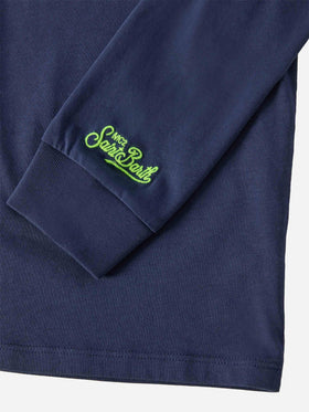 Luton long-sleeve cotton T-shirt in blue with Bello e Monello embroidery