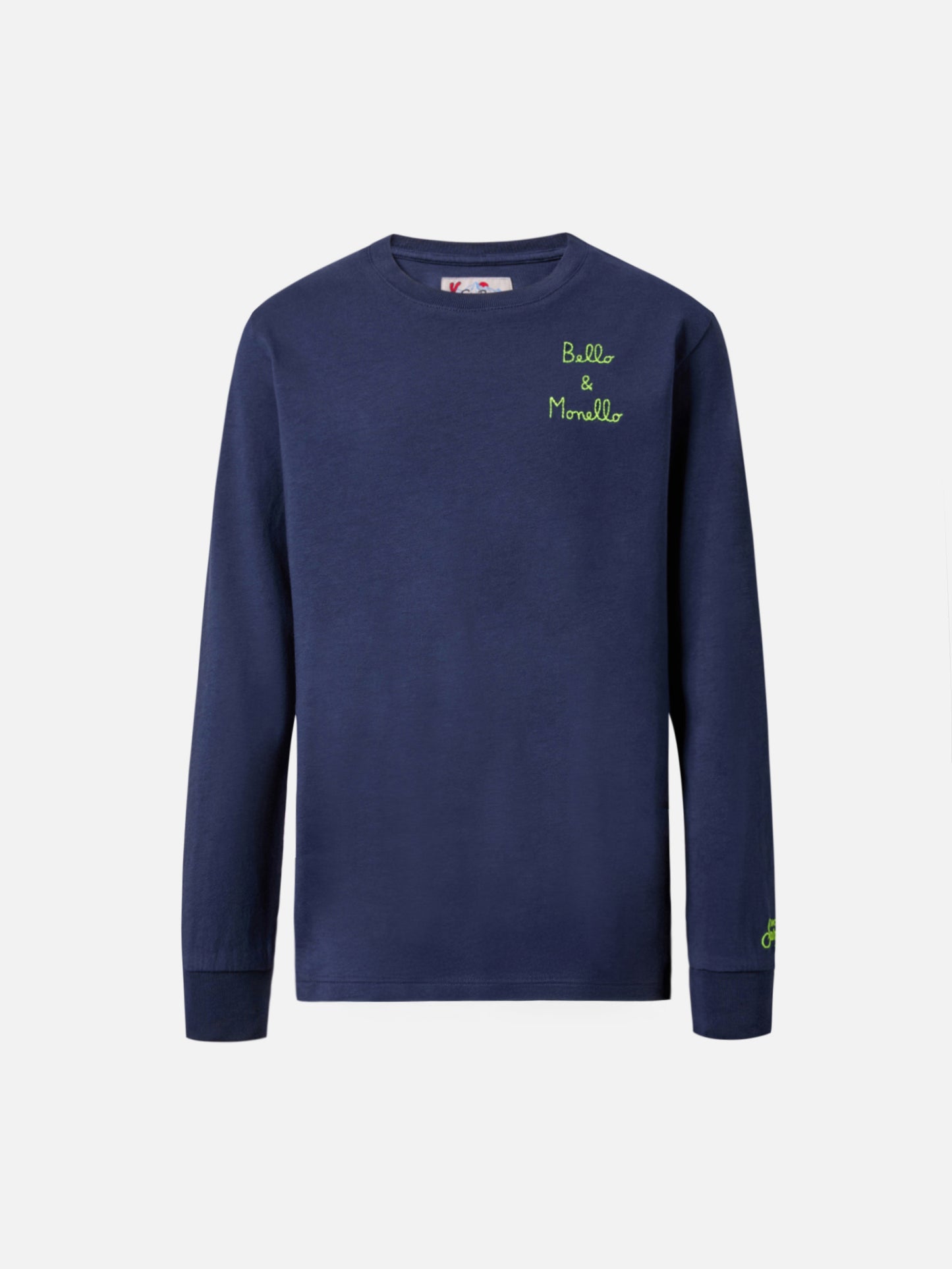 Luton long-sleeve cotton T-shirt in blue with Bello e Monello embroidery