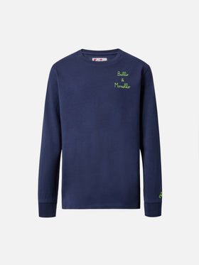 Luton long-sleeve cotton T-shirt in blue with Bello e Monello embroidery