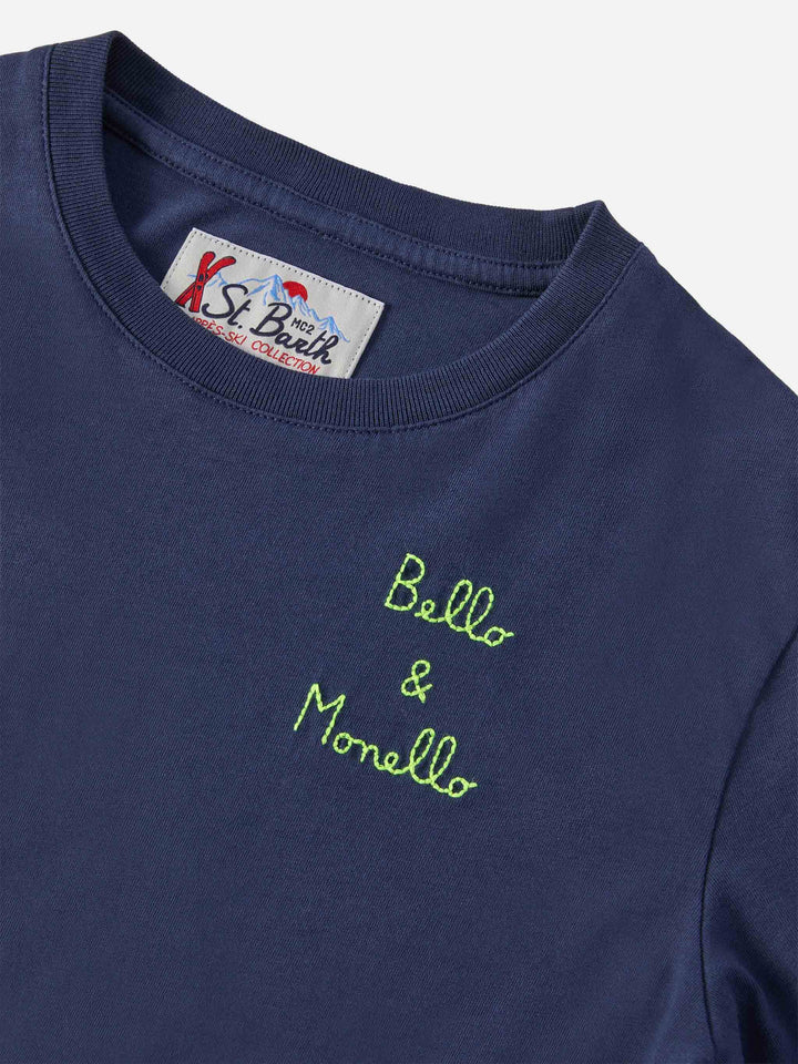 T-shirt Luton in cotone blu a maniche lunghe con ricamo Bello e Monello