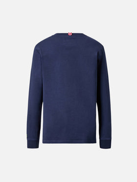Luton long-sleeve cotton T-shirt in blue with Bello e Monello embroidery