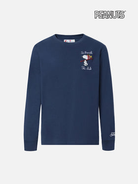 T-shirt Luton in cotone invernale blu a maniche lunghe con ricamo St. Barth ski club e stampa Snoopy | SNOOPY SPECIAL EDITION