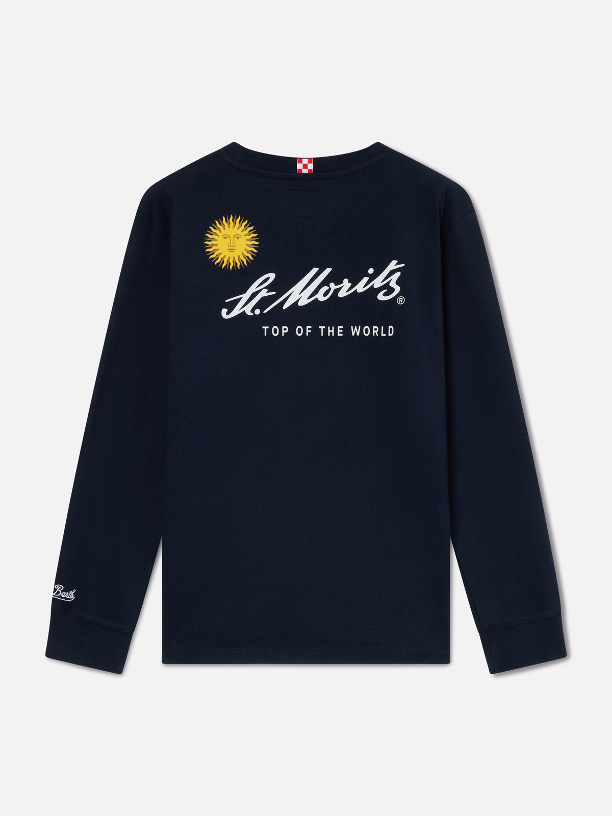 T-shirt à manches longues en coton Luton Navy blue avec imprimé St. Moritz au dos | Special edition 