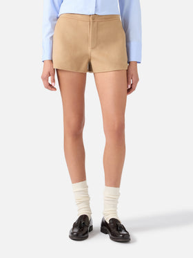 Beige Elva double fabric wool blend shorts