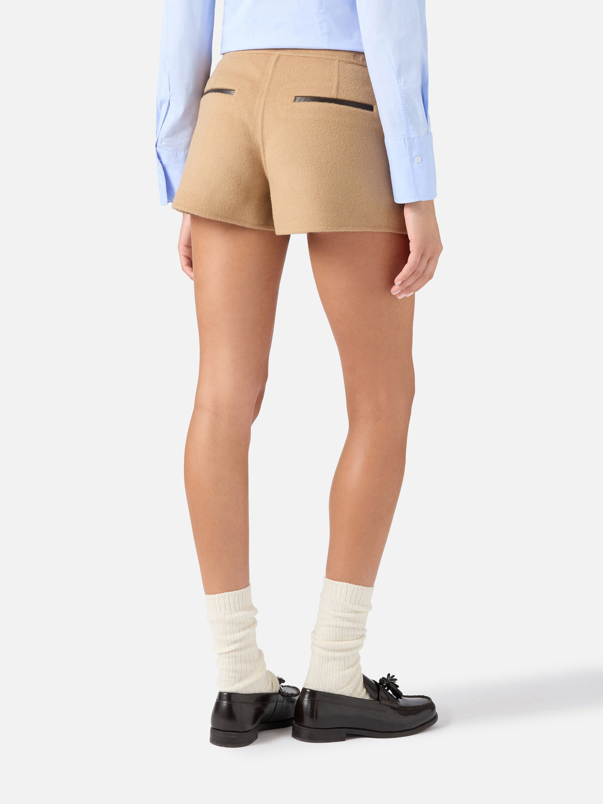 Beige Elva double fabric wool blend shorts