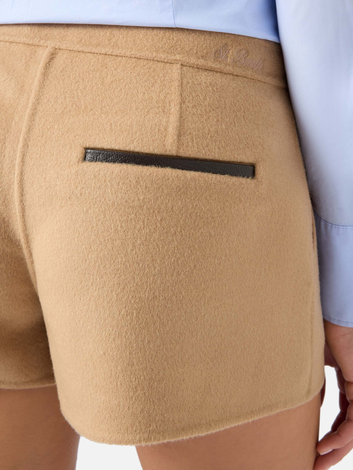 Beige Elva double fabric wool blend shorts