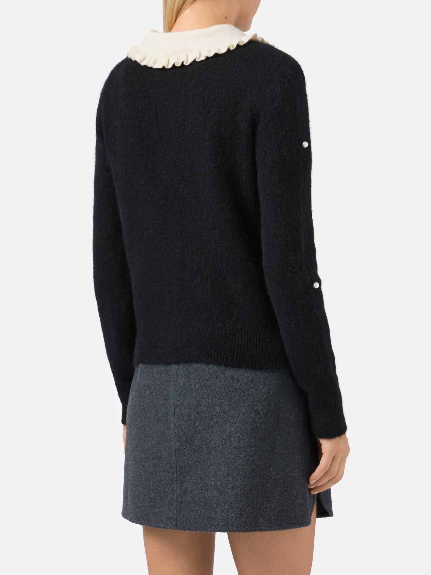 Black sweater Levine with bow, collar and pearl embellishment