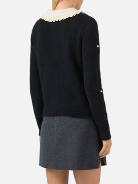 Black sweater Levine with bow, collar and pearl embellishment