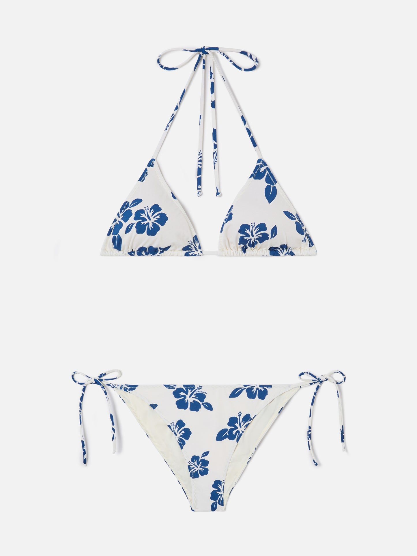 Bikini Levyne triangolo in tessuto elasticizzato con stampa hibiscus blu