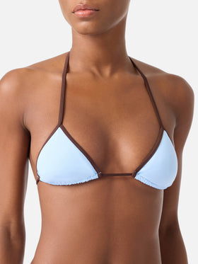 Bikini marrón Leah Virgo con ribetes en contraste azul claro 