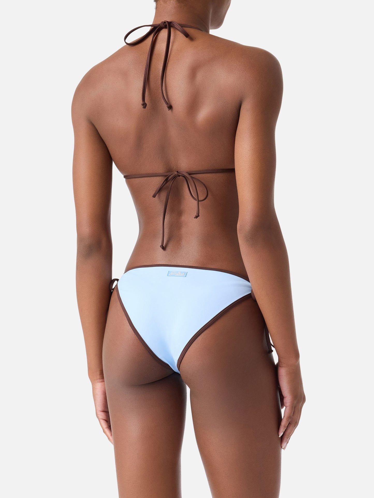 Bikini marrón Leah Virgo con ribetes en contraste azul claro 