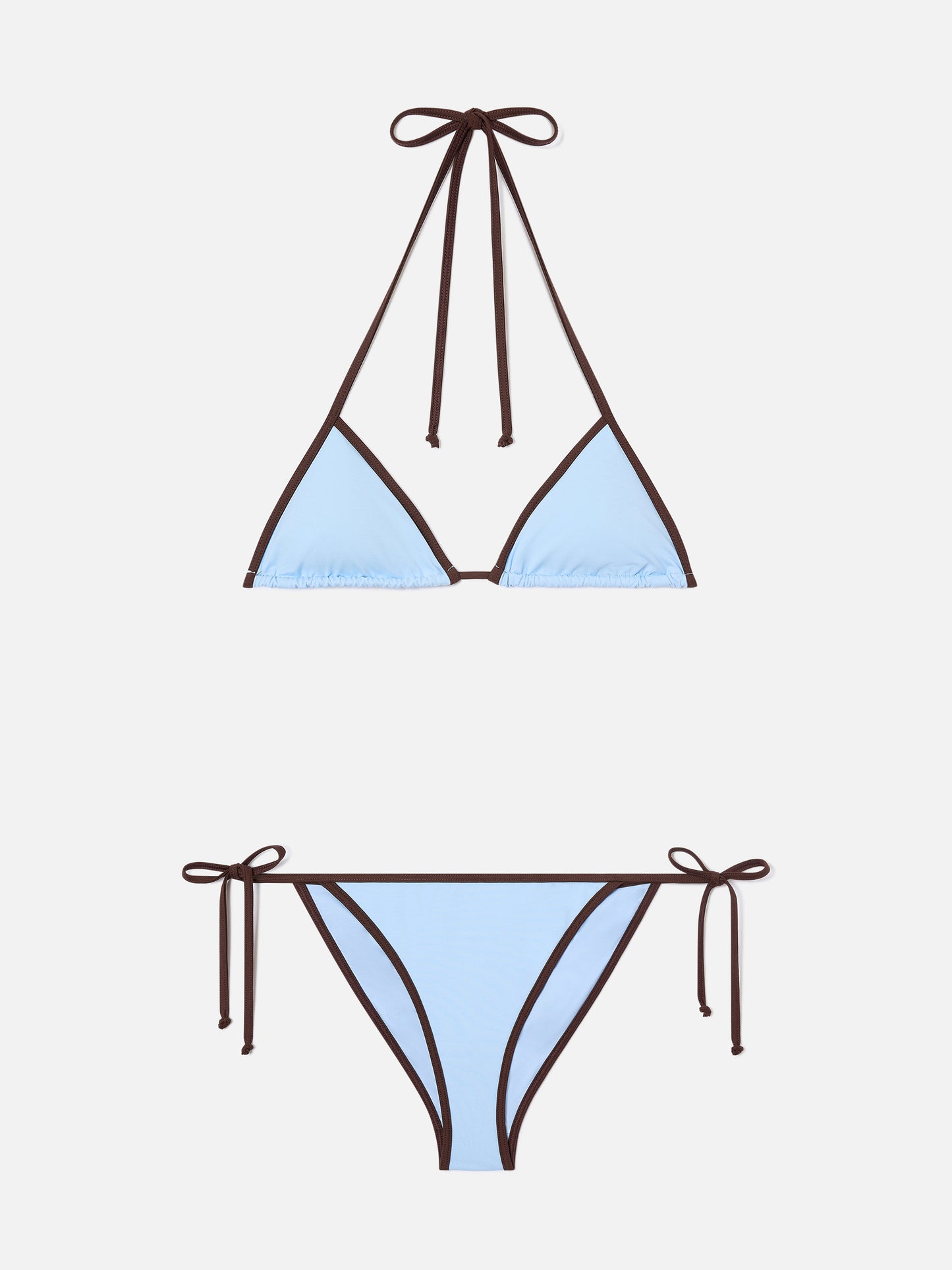 Leah Virgo brown bikini with light blue contrast trims